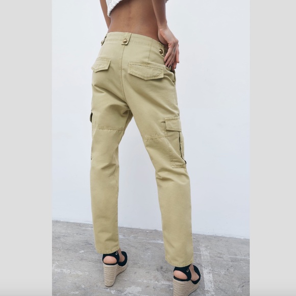 NWT ZARA WIDE LEG MID RISE LOOSE FIT PANTS  Beige - Picture 1 of 11